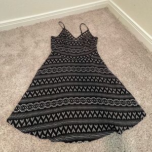 Spaghetti strap black and white flowy mini dress